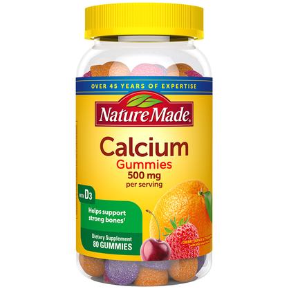 Nature Made Calcium Gummies 500 mg Per Serving with Vitamin D3, Dietary Supplement for Bone Support, 80 Gummies, 40 Day Supply