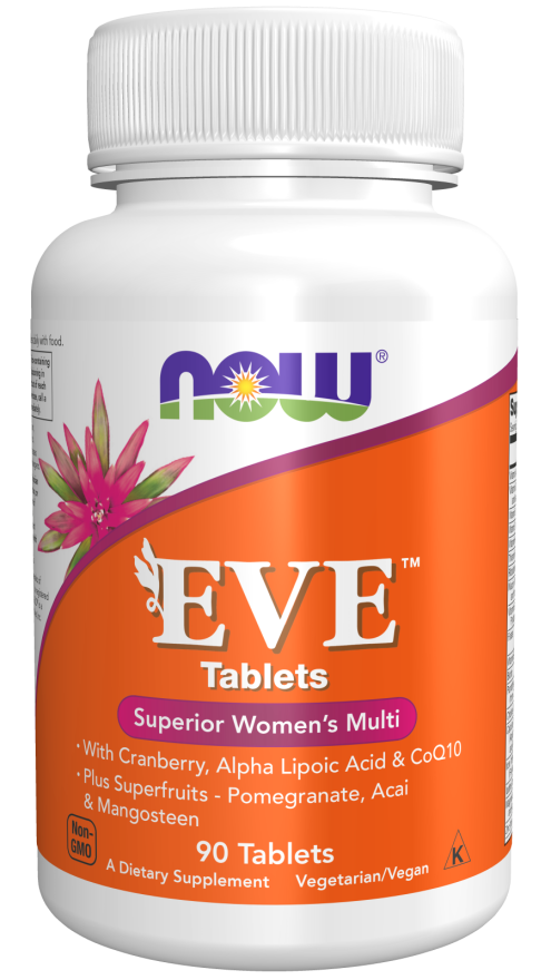 NOW Supplements, Eve™ Women's Multivitamin with Cranberry, Alpha Lipoic Acid and CoQ10, plus Superfruits - Pomegranate, Acai & Mangosteen, 90 Tablets