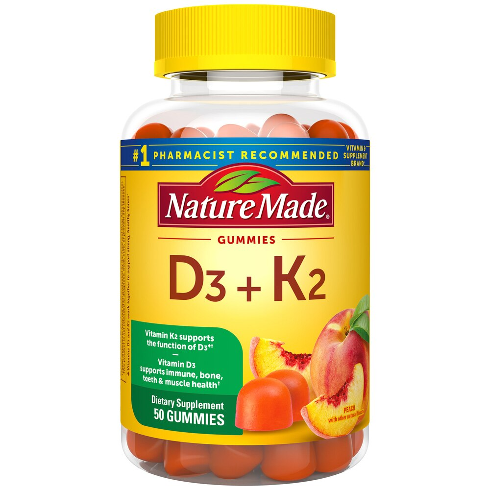 Nature Made Vitamin D3 K2 Gummies, Vitamin D3 5000 IU per serving, 50 CT