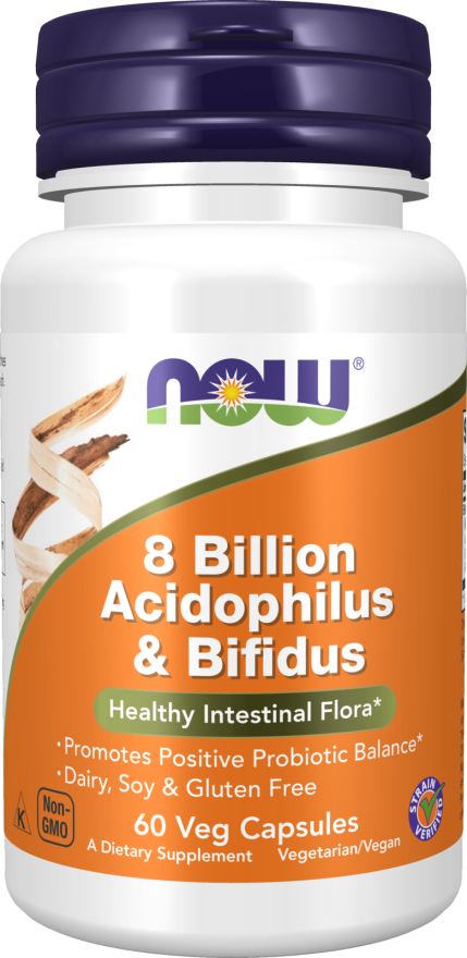 NOW Supplements, 8 Billion Acidophilus & Bifidus, Dairy, Soy and Gluten Free, Strain Verified, 60 Veg Capsules