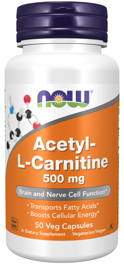 NOW Supplements, Acetyl-L Carnitine 500 mg, Amino Acid, Brain And Nerve Cell Function*, 50 Veg Capsules