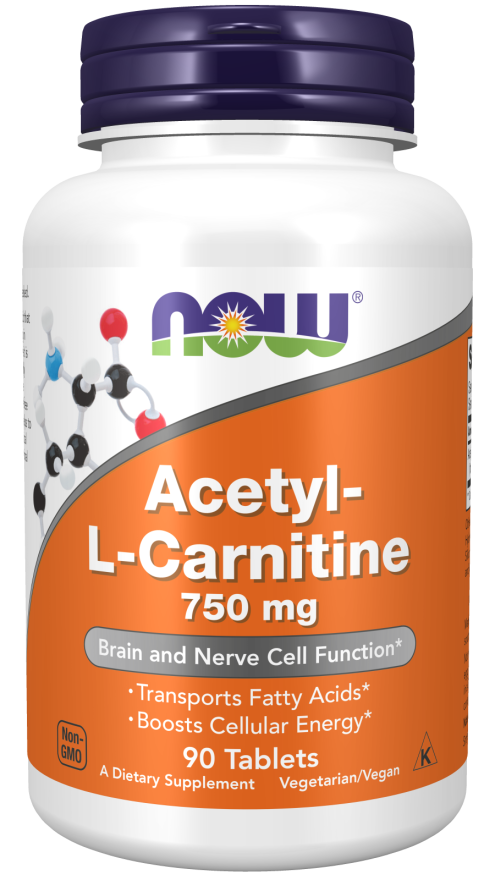 NOW Supplements, Acetyl-L-Carnitine 750 mg, Amino Acid, Brain And Nerve Cell Function*, 90 Tablets