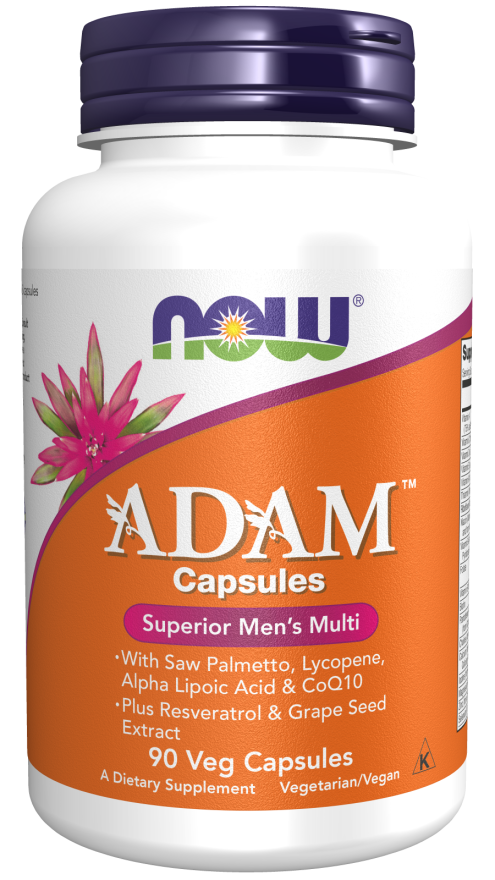 NOW Supplements, ADAM™ Men's Multivitamin with Saw Palmetto, Lycopene, Alpha Lipoic Acid and CoQ10, Plus Natural Resveratrol & Grape Seed Extract, 90 Veg Capsules