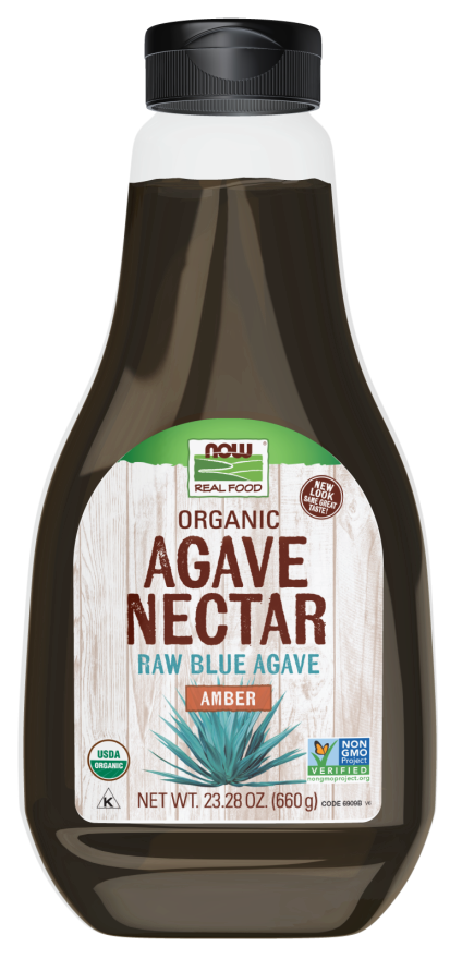 NOW Foods, Certified Organic Agave Nectar, Raw Blue Agave (Amber), Certified Non-GMO, Low-Glycemic Sweetener, Kosher, 23.2-Ounce