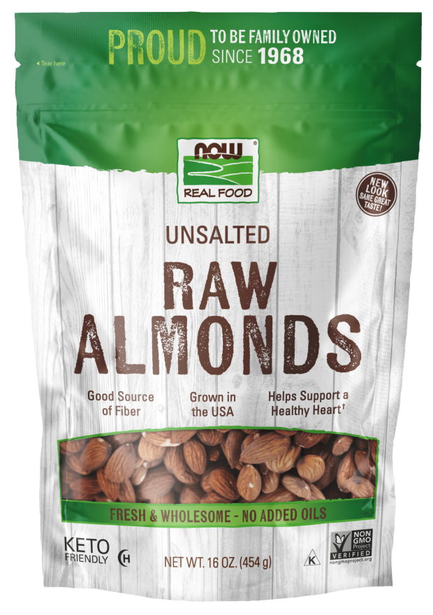 NOW Foods, Almonds, Raw and Unsalted, Source of Protein, Grown in the USA, 16-Ounce (Packaging May Vary)
