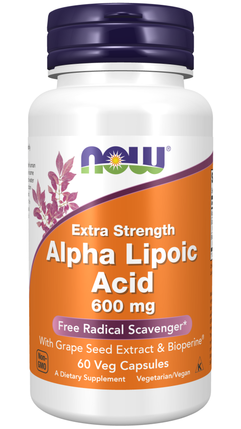 NOW Supplements, Alpha Lipoic Acid 600 mg with Grape Seed Extract & Bioperine®, Extra Strength, 60 Count (Pack of 1)