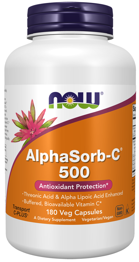 NOW Supplements, AlphaSorb-C™ 500 mg with Threonic Acid & Alpha Lipoic Acid Enhanced, 180 Veg Capsules