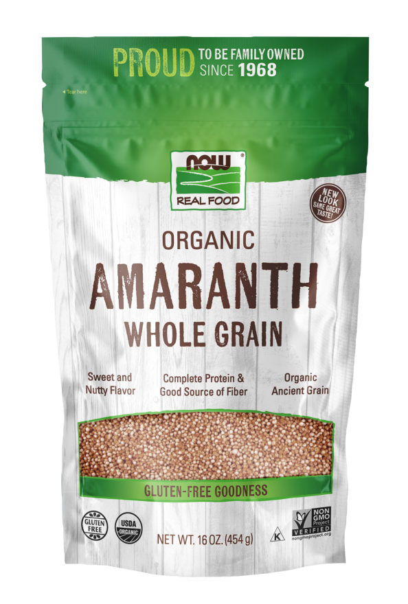 NOW Foods, Organic Amaranth Whole Grain, Source of Protein and Fiber, Gluten-Free, Certified Non-GMO, 16-Ounce (Packaging May Vary)