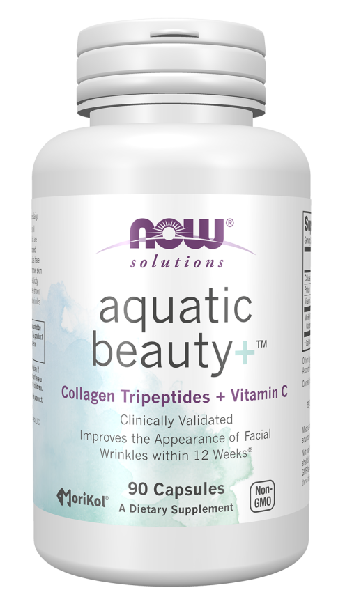 NOW Solutions Aquatic Beauty+ Capsules - Marine Collagen and Vitamin C Supplement for Youthful Skin*, Non-GMO, 60 Capsules