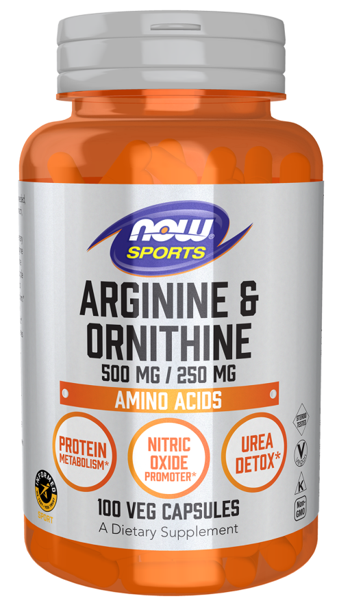 NOW Sports Nutrition, Arginine & Ornithine 500/250 mg, Amino Acids, 100 Veg Capsules