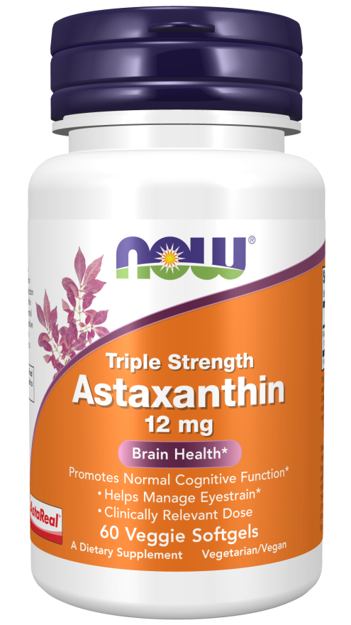 NOW Supplements, Astaxanthin 12 mg, Triple Strength Veggie 60 Softgels