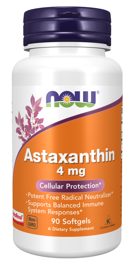 NOW Supplements, Astaxanthin 4 mg derived from Non-GMO Haematococcus Pluvialis Microalgae and has naturally occurring Lutein, Canthaxanthin and Beta-Carotene, 90 Softgels