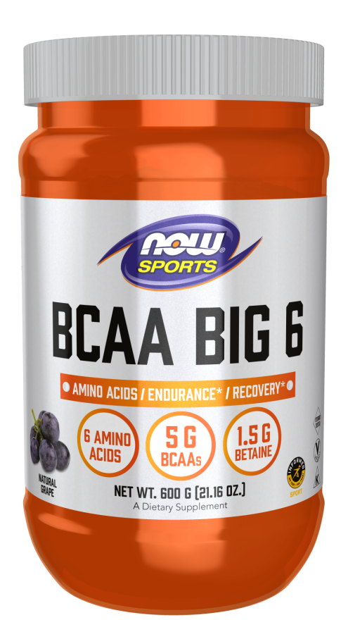 NOW Sports Nutrition, BCAA (Branched Chain Amino Acids) Big 6, Grape Flavor, 600 Grams