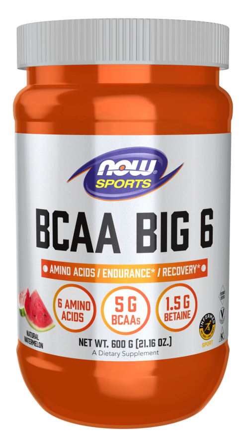 NOW Sports Nutrition, BCAA (Branched Chain Amino Acids) Big 6, Watermelon Flavor, 600 Grams