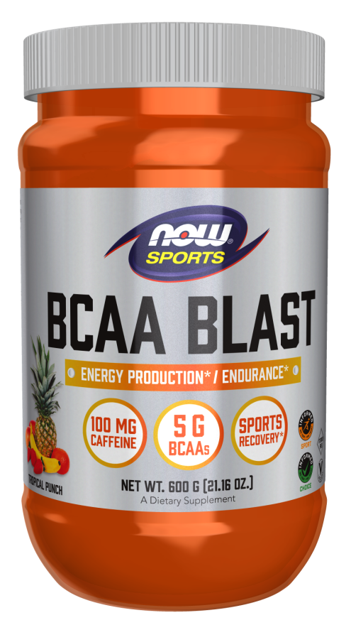 NOW Sports Nutrition, BCAA Blast Powder, 5 g BCAA, 100 mg Caffeine, Tropical Punch, 600-Grams