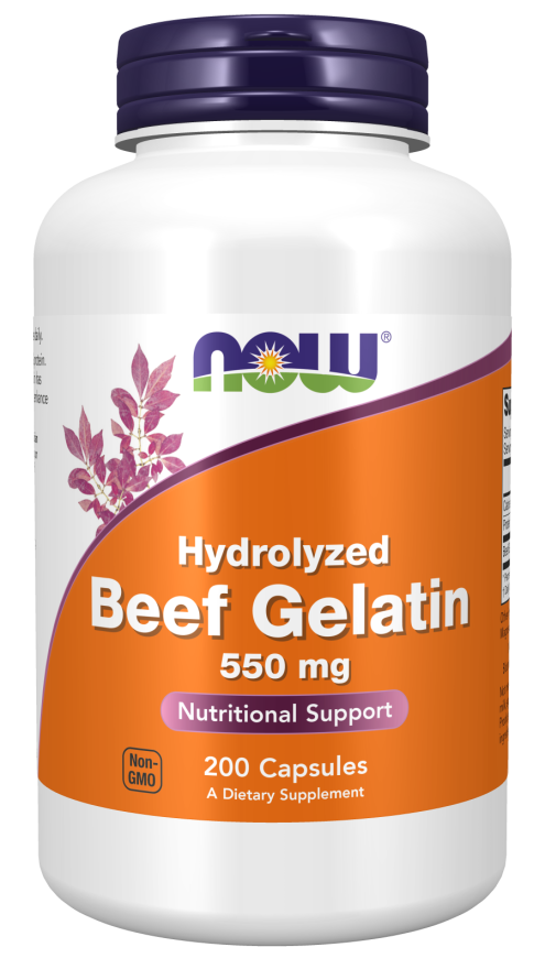 NOW Supplements, Beef Gelatin 550 mg, Hydrolyzed, Nutritional Support, 200 Capsules