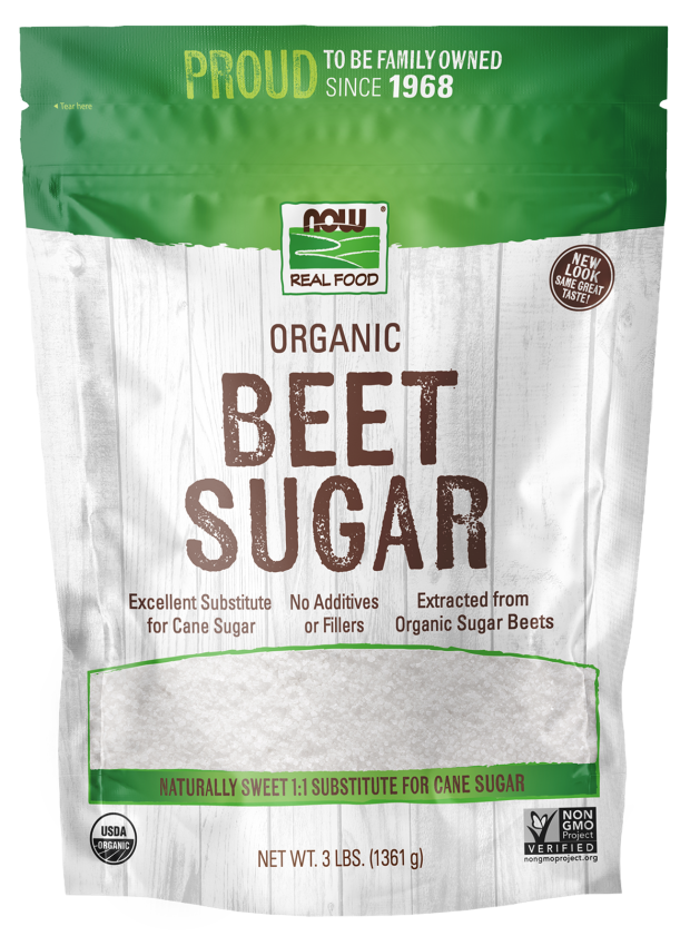 NOW Foods, Certified Organic Beet Sugar, Extracted from Organic Sugar Beets, Excellent Substitute for Cane Sugar, No Additivies or Fillers, Certified Non-GMO, 3-Pound (Packaging May Vary)