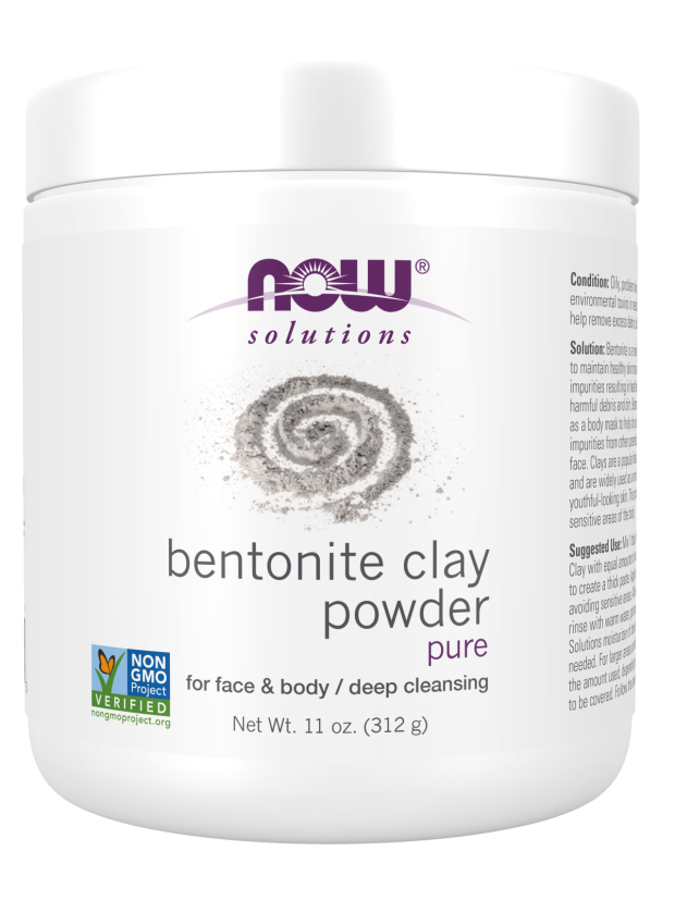 NOW Solutions, Bentonite Clay Powder, Pure Powder for Face and Body, Great for Oily Problem Skin, 11-Ounce