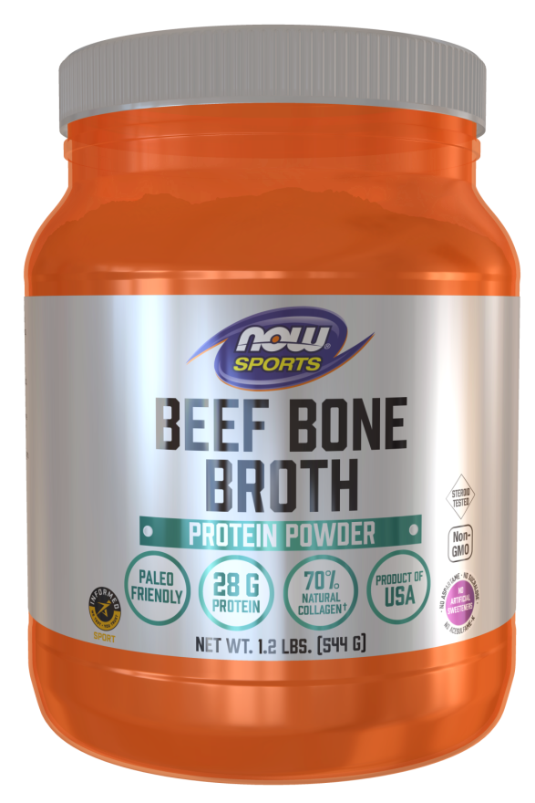 NOW Sports Nutrition, Beef Bone Broth Powder made with Premium-Quality Beef Bone Extract , 1.2-Pound