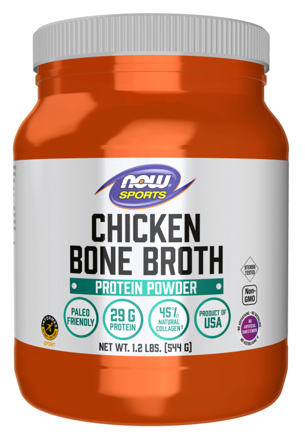 NOW Sports Nutrition, Chicken Bone Broth Powder made with Premium-Quality Chicken Bone Extract, 1.2-Pound