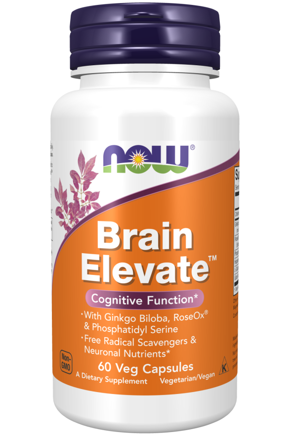 NOW Supplements, Brain Elevate™, Featuring Ginkgo Biloba, RoseOx® and Phosphatidyl Serine, 60 Veg Capsules