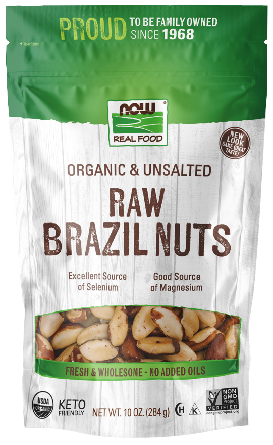 NOW Foods, Certified Organic Brazil Nuts, Whole, Raw and Unsalted, Source of Selenim and Magnesium, 10-Ounce (Packaging May Vary)