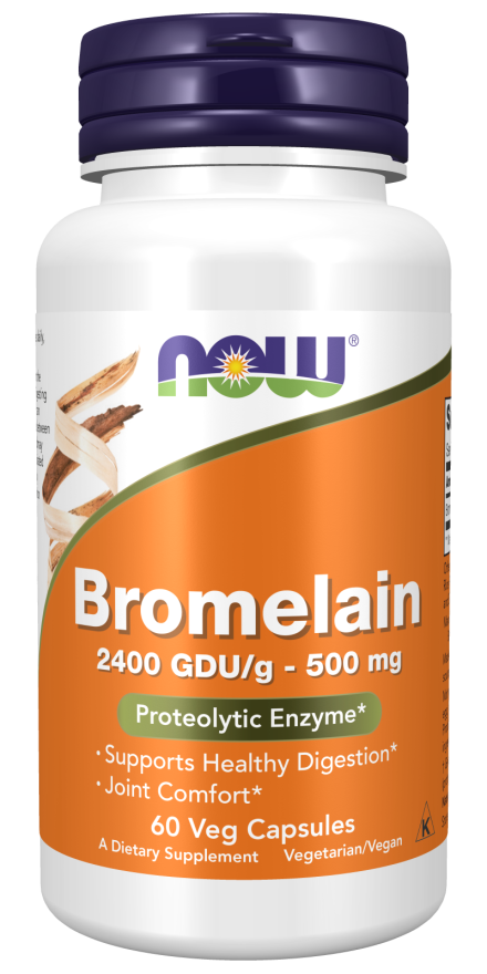 NOW Supplements, Bromelain (Natural Proteolytic Enzyme) 2,400 GDU/g - 500 mg, Natural Proteolytic Enzyme*, 60 Veg Capsules