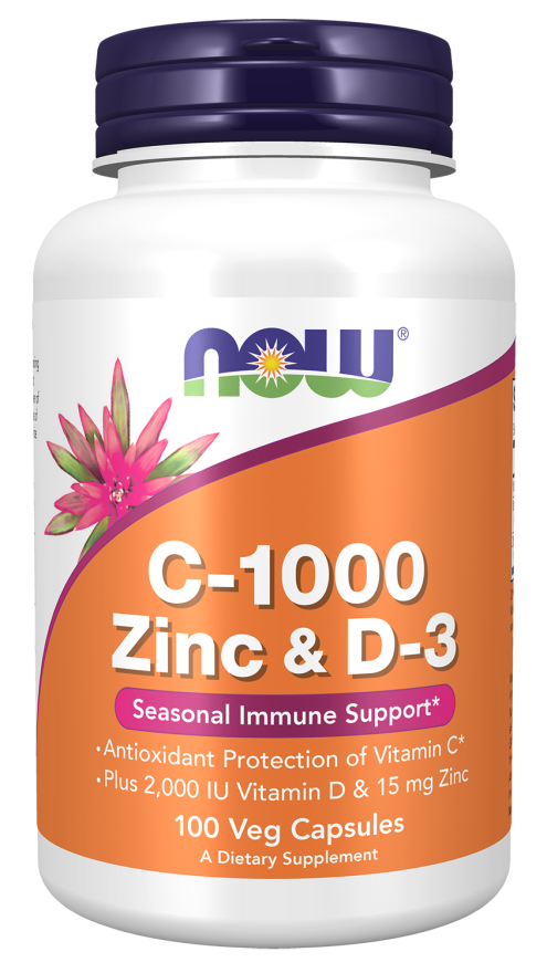 NOW Supplements C-1000 Zinc & D-3, Immune Support, 100 Veg Capsules