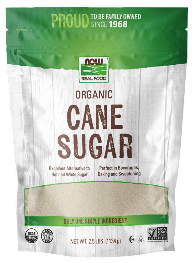 NOW Foods, Certified Organic Cane Sugar, Powder from Pure Evaporated Cane Syrup, Excellent Substitute for Refined White Sugar, Certified Non-GMO, 2.5-Pound.