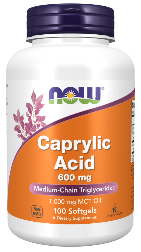 NOW Supplements, Caprylic Acid 600 mg, MCT (Medium-Chain Triglycerides), 100 Softgels