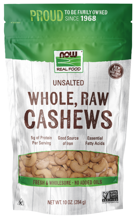 NOW Foods, Whole Cashews, Raw and Unsalted, Source of Fiber, Protein, Iron and Essential Fatty Acids, 10-Ounce (Packaging May Vary)