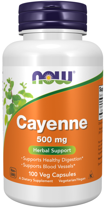 NOW Supplements, Cayenne (Capsicum annuum) 500 mg, Herbal Support, 100 Veg Capsules