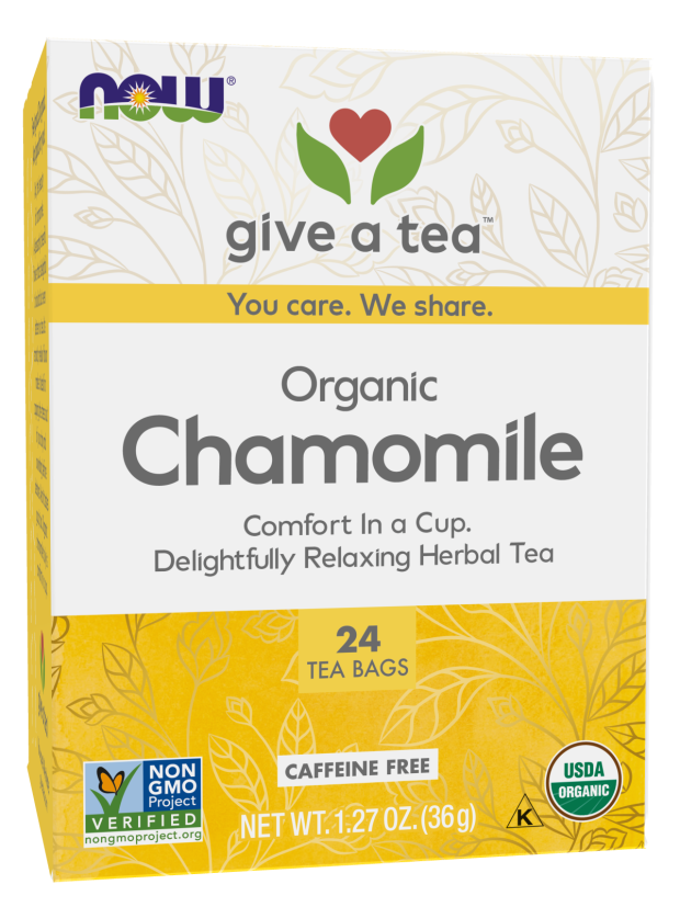 NOW Foods, Chamomile Tea, Comfort in a Cup, Relaxing and Caffeine-Free, Non-GMO, Premium Unbleached Tea Bags with No-Staples Design, 24-Count