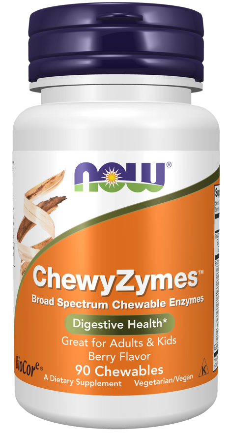 NOW Supplements, ChewyZymes, Broad Spectrum Chewable Enzymes, Berry Flavor, 90 Chewables