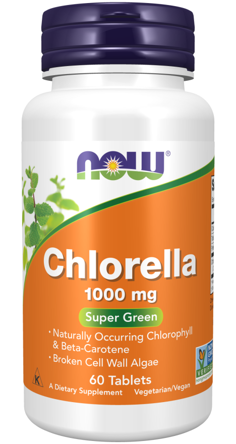 NOW Supplements, Chlorella 1000 mg with naturally occurring Chlorophyll, Beta-Carotene, mixed Carotenoids, Vitamin C, Iron and Protein, 120 Tablets