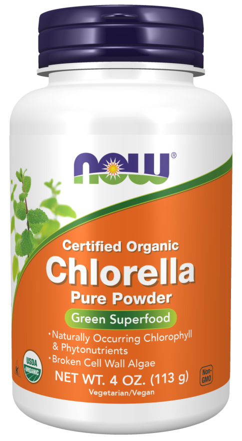 NOW Supplements, Organic Chlorella Powder with naturally occurring Chlorophyll, Beta-Carotene, mixed Carotenoids, Vitamin C, Iron and Protein, 4-Ounce