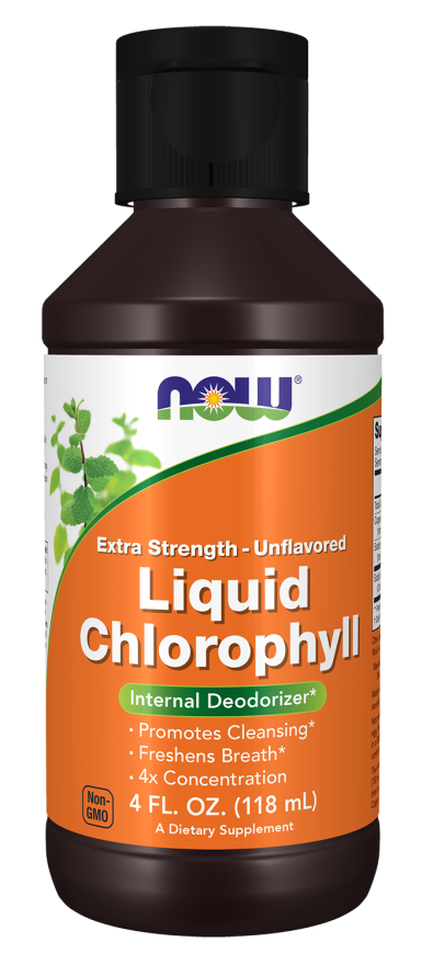 NOW Supplements, Extra Strength Liquid Chlorophyll, Unflavored, Internal Deodorizer*, Promotes Cleansing*, Freshens Breath*, 4X Concentration, 4 FL. OZ. (118 mL)