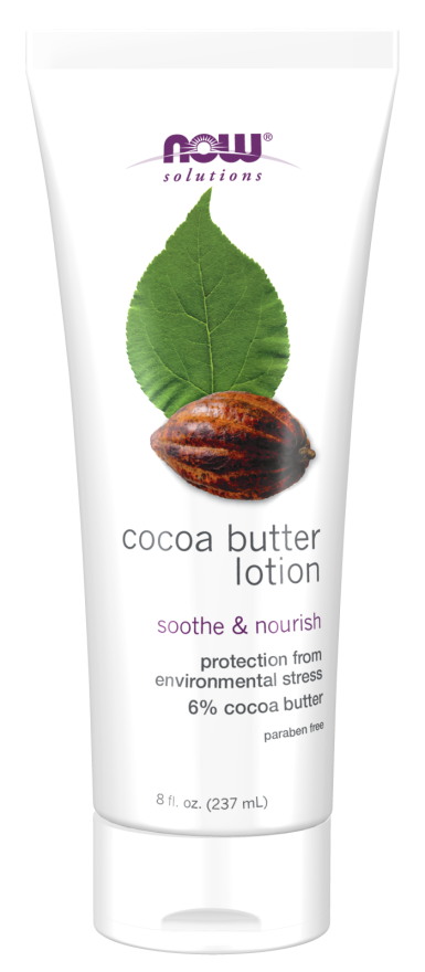 NOW Solutions, Cocoa Butter Lotion for Dry and Flaky Skin, with Aloe Vera, Allatonin and Almond Oil, 8 OZ