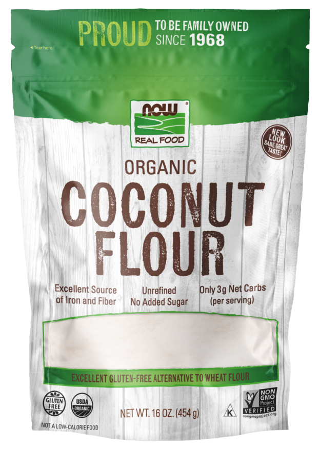 NOW Foods, Organic Coconut Flour, Unsweetened, Excelent Source of Fiber, No Added Sulfites, Certified Non-GMO, 16-Ounce (Packaging May Vary)