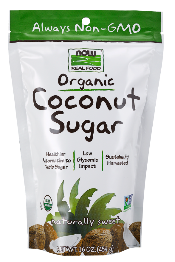 NOW Foods, Certified Organic Coconut Sugar, Alternative to Table Sugar, Low Glycemic Impact, from Sustainably Harvested Coconuts, Certified Non-GMO, 16-Ounce