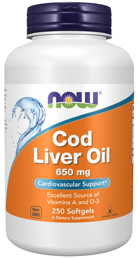 NOW Supplements, Cod Liver Oil 650 mg, Excellent Source of Vitamins A and D-3, 250 Softgels