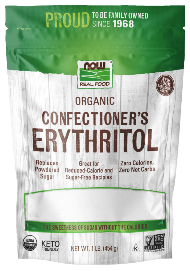 NOW Foods, Organic Confectioner's Erythritol Powder, Replacement for Powdered Sugar, Zero Calories, 1-Pound (Packaging May Vary)