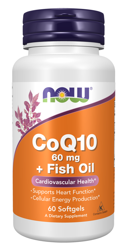 NOW Supplements, CoQ10 60 mg with Omega 3 Fish Oil, Cardiovascular Health*, 60 Softgels