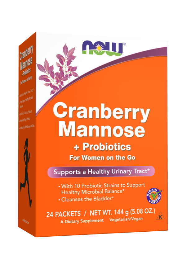 NOW Supplements, Cranberry Mannose + Probiotics with a blend of 10 Probiotic Bacterial Strains, 24/Box
