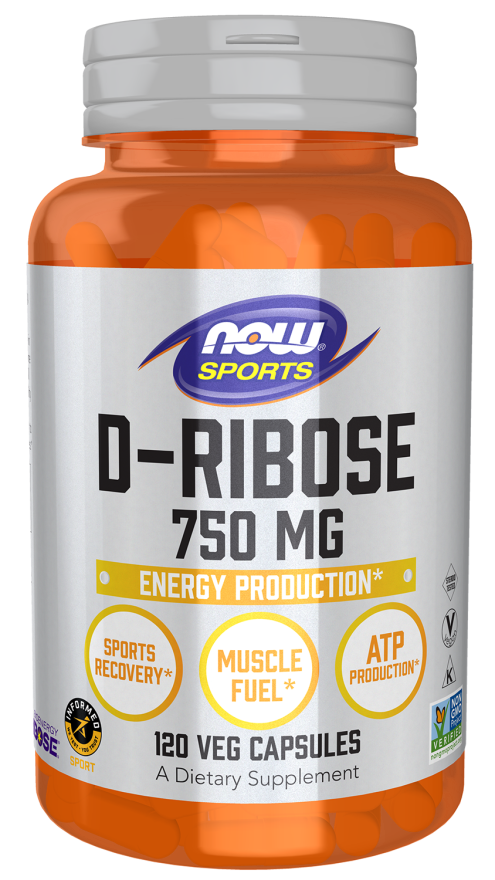 NOW Sports Nutrition, D-Ribose 750 mg, Certified Non-GMO, Energy Production*, 120 Veg Capsules