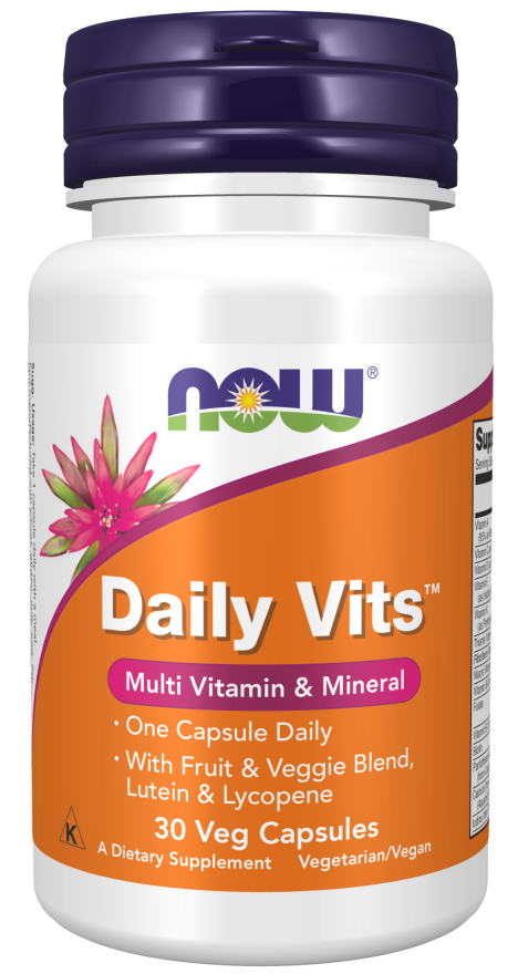 NOW Supplements, Daily Vits™with Fruit & Veggie Blend, Lutein and Lycopene, 30 Veg Capsules