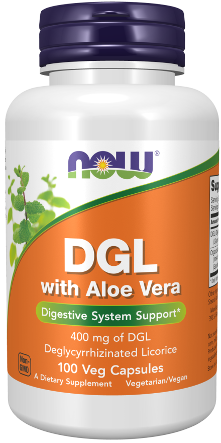 NOW Supplements, DGL with Aloe Vera (Deglycyrrhizinated Licorice) Dietary Supplement, 100 Veg Capsules