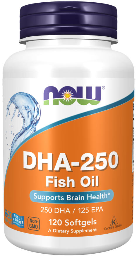 NOW Supplements, DHA-250 with 125 EPA, Molecularly Distilled, Supports Brain Health*, 120 Softgels