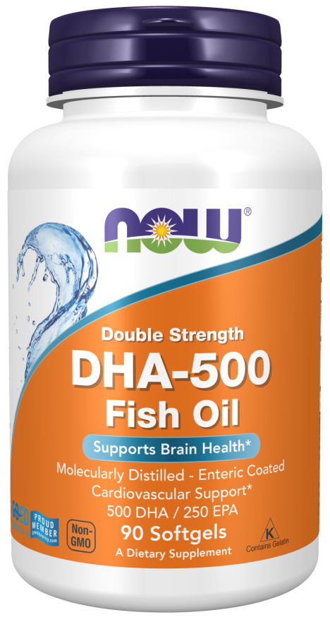 NOW Supplements, DHA-500 with 250 EPA, Molecularly Distilled, Supports Brain Health*, 90 Softgels