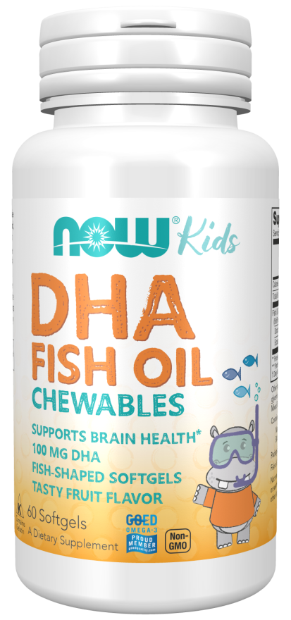 NOW Supplements, DHA Kids 100 mg, Supports Brain Health*, Fruit Flavor, 60 Chewable Softgels